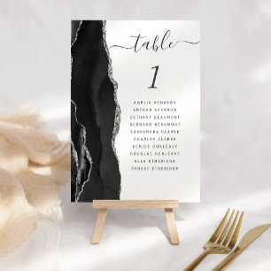 Elegant Black Silver Agate Wedding Tischnummer