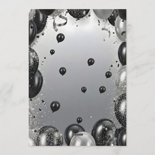 Elegant Black Silver Balloons Retirement Party Einladung (Rückseite)