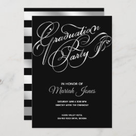 Elegant Black-Silver Calligraphy Graduation Party Einladung