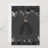 Elegant Black Silver Floral Prinzessin Quinceañera Einladung (Rückseite)