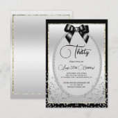 Elegant Black, Silver Gem Bow & Confetti Geburtsta Einladung (Vorne/Hinten)