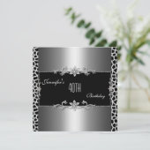 Elegant Black Silver Giraffe Print Jewel 40. Einladung (Stehend Vorderseite)