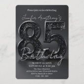 Elegant Black Silver Glitter 85th Birthday Party Einladung (Vorderseite)