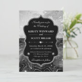 Elegant Black & Silver Glitter Wedding Einladung (Stehend Vorderseite)