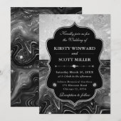 Elegant Black & Silver Glitter Wedding Einladung (Vorne/Hinten)
