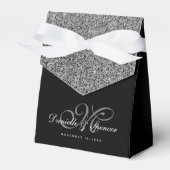 Elegant Black Silver Glitzer Hochzeit Vielen Dank Geschenkschachtel (Vorderseite)
