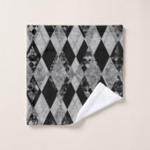 Elegant Black Silver Harlequin Badhandtuch Set (Waschlappen)
