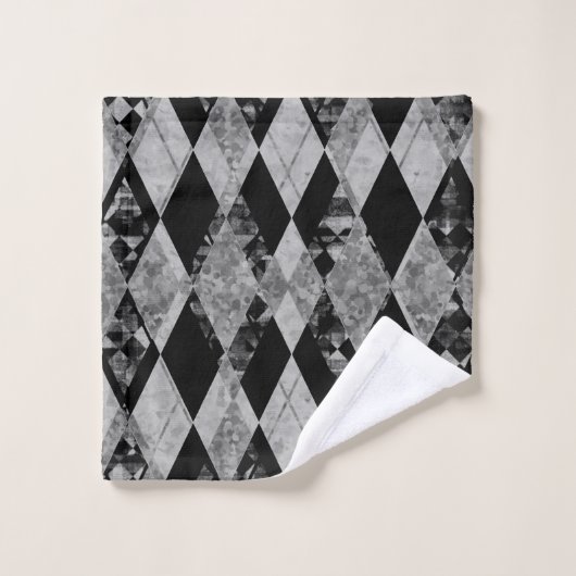 Elegant Black Silver Harlequin Badhandtuch Set (Waschlappen)