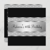 Elegant Black Silver Jewel 40. Geburtstag Einladung (Vorne/Hinten)