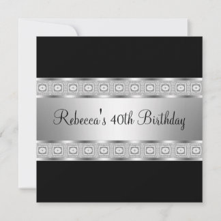 Elegant Black Silver Jewel 40. Geburtstag Einladung