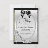 Elegant Black Silver Jewel Bow & Stiletto Geburtst Einladung (Vorderseite)