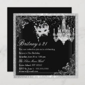 Elegant Black Silver Masquerade 21. Einladung (Vorne/Hinten)