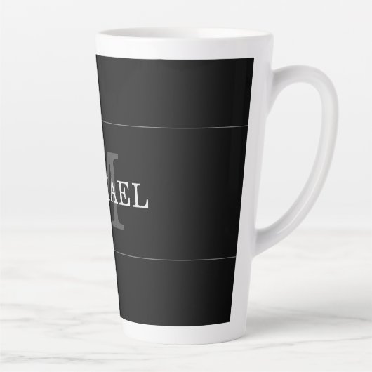 Elegant Black Silver Monogram Name Personalized Milchtasse (Rechts)