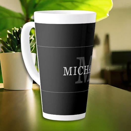Elegant Black Silver Monogram Name Personalized Milchtasse