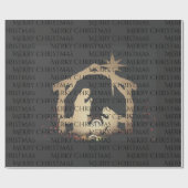 Elegant Black Silver Nativity Frohe Weihnachten Geschenkpapier (Flach)