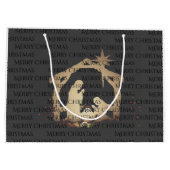 Elegant Black Silver Nativity Frohe Weihnachten Große Geschenktüte (Rückseite)
