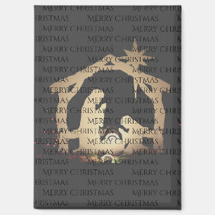 Elegant Black Silver Nativity Frohe Weihnachten Magnet