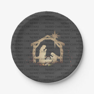 Elegant Black Silver Nativity Frohe Weihnachten Pappteller