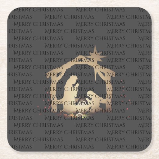 Elegant Black Silver Nativity Frohe Weihnachten Rechteckiger Pappuntersetzer (Vorderseite)