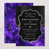 Elegant Black Silver Purple Galaxy Glitter Wedding Einladung (Vorne/Hinten)