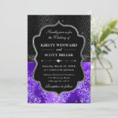 Elegant Black Silver Purple Glitter Wedding Einladung (Stehend Vorderseite)