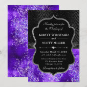 Elegant Black Silver Purple Glitter Wedding Einladung (Vorne/Hinten)