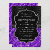 Elegant Black Silver Purple Sequin Glitter Wedding Einladung (Vorne/Hinten)