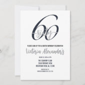 Elegant Black Silver Script 60th Birthday  Einladung (Vorderseite)