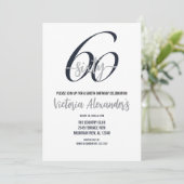 Elegant Black Silver Script 60th Birthday  Einladung (Stehend Vorderseite)