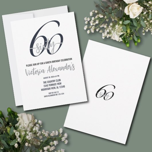 Elegant Black Silver Script 60th Birthday  Einladung