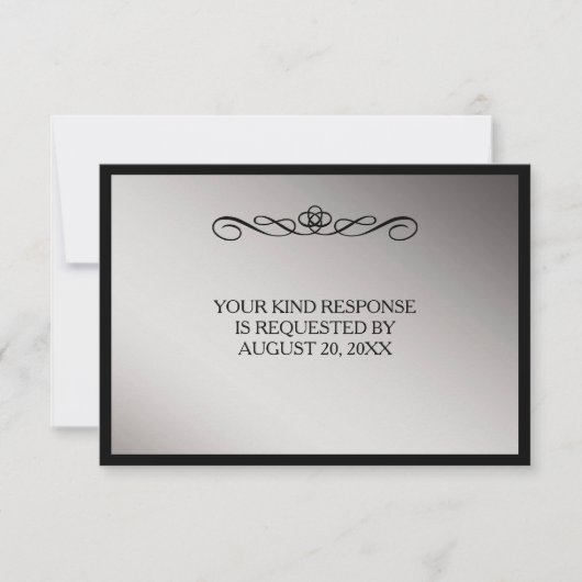 Elegant Black Silver Swirl Wedding RSVP (Vorderseite)