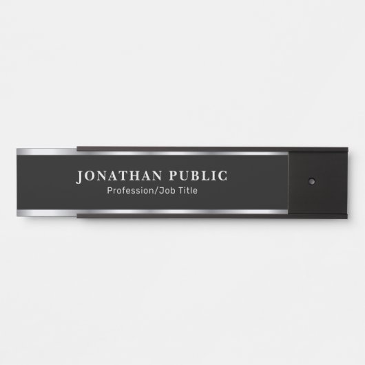 Elegant Black & Silver Template Home Office School Türschild (Vorderseite )
