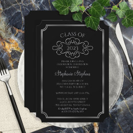 Elegant Black |Silver Uni-Abschluss Party Einladung