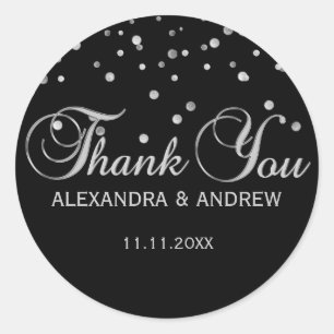 Elegant Black Silver Wedding Vielen Dank Runder Aufkleber