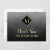 Elegant Black Simple mit Gold Monogram Vielen Dank Postkarte (Vorne/Hinten)