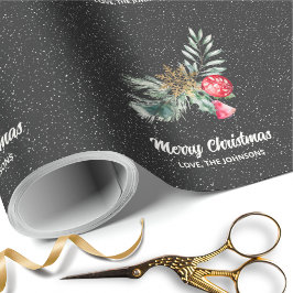 Elegant Black Snowflake Christmas Script Geschenkpapier