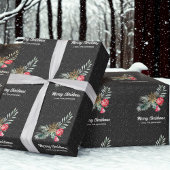 Elegant Black Snowflake Christmas Script Geschenkpapier