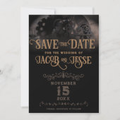 Elegant Black Steampunk Save The Date (Vorderseite)