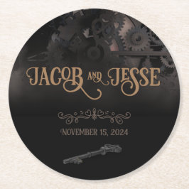 Elegant Black Steampunk Wedding Runder Pappuntersetzer
