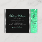 Elegant Black Teal Green Glitter Monogram Silver Visitenkarte (Rückseite)