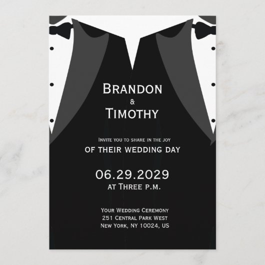 Elegant Black Tie Gay Wedding Invitation Menükarte (Vorderseite)