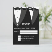 Elegant Black Tie Gay Wedding RSVP Card (Stehend Vorderseite)