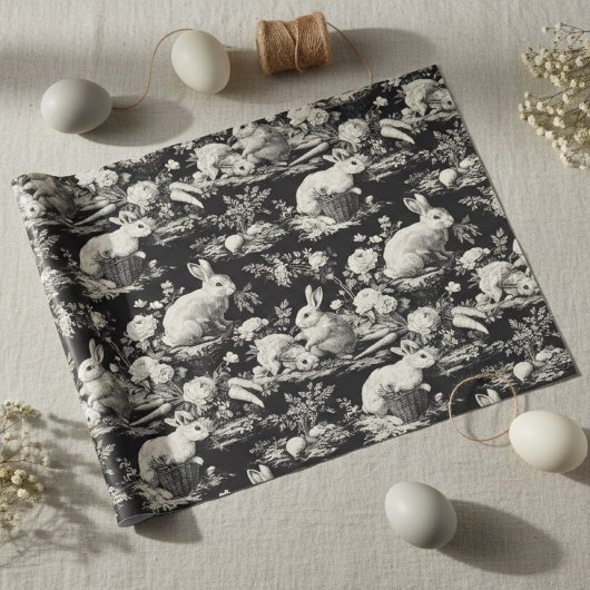 Elegant Black Toile Bunny Easter  Geschenkpapier