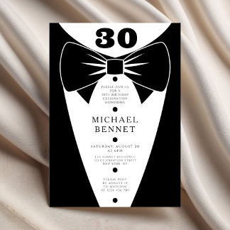 Elegant Black Tuxedo 30th Birthday Einladung