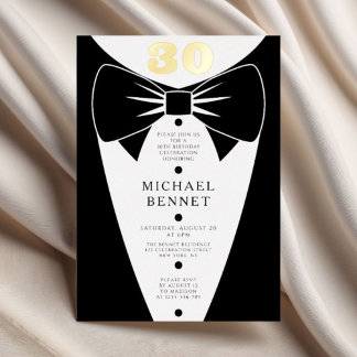 Elegant Black Tuxedo 30th Birthday Gold Foil Folieneinladung