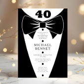 Elegant Black Tuxedo 40th Birthday Einladung