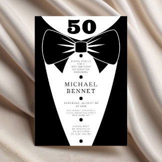 Elegant Black Tuxedo 50th Birthday Einladung