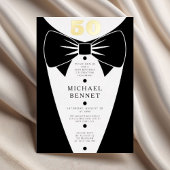 Elegant Black Tuxedo 50th Birthday Gold Folieneinladung