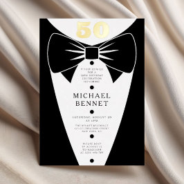 Elegant Black Tuxedo 50th Birthday Gold Folieneinladung