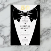 Elegant Black Tuxedo 50th Birthday Gold Folieneinladung